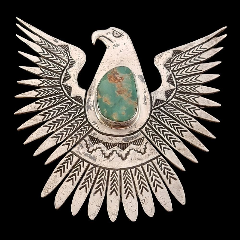 Vintage Navajo Large Eagle Thunderbird Royston Turquoise Bolo Tie